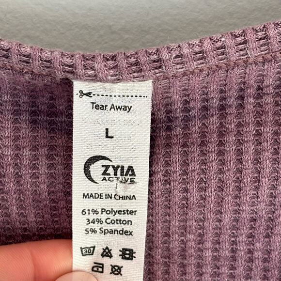 Zyia Active Don't Wake Me Purple Waffle Knit Button Front Henley Top - Large - Picture 2 of 3